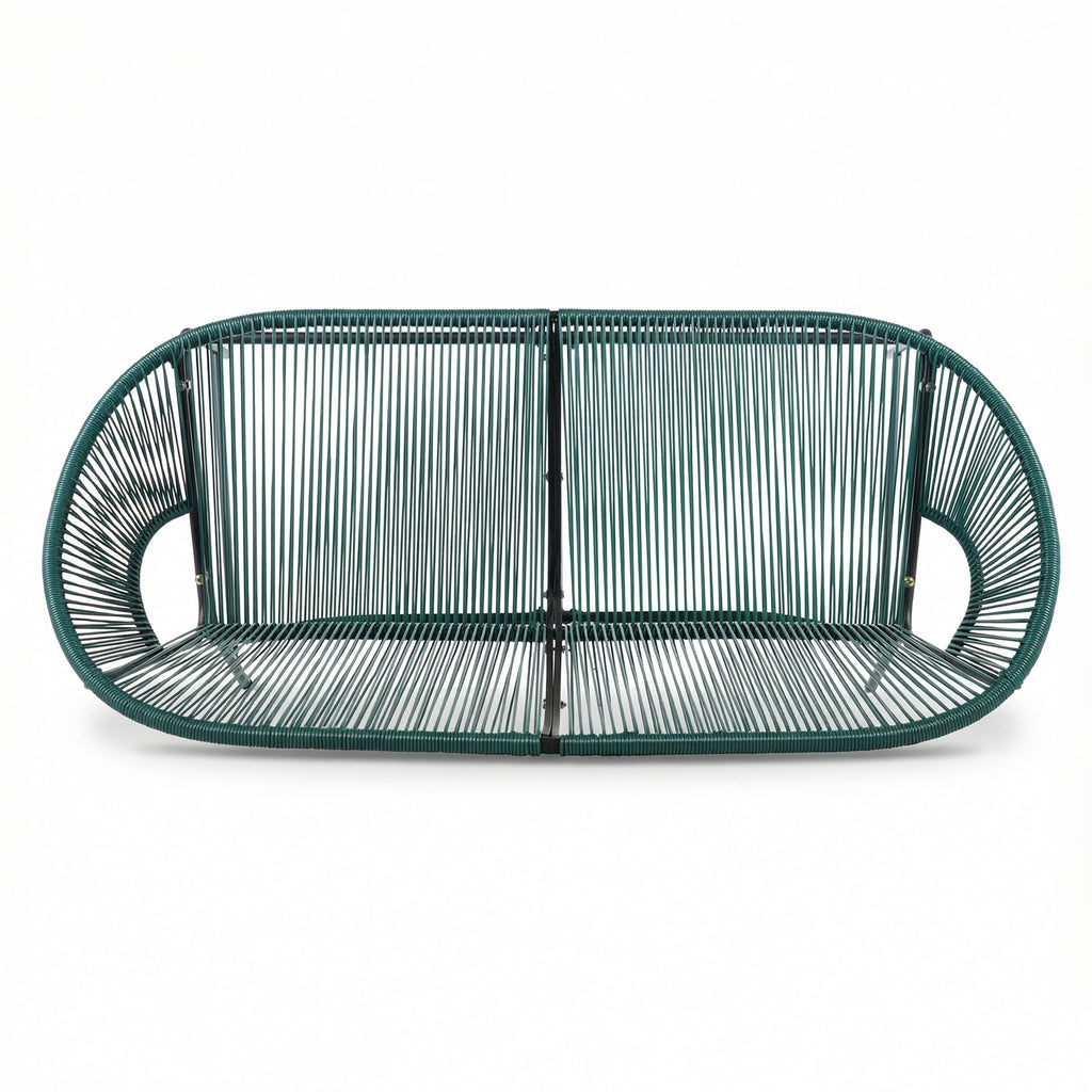 Green PE Rattan Outdoor Patio Wicker Loveseat with Iron Frame