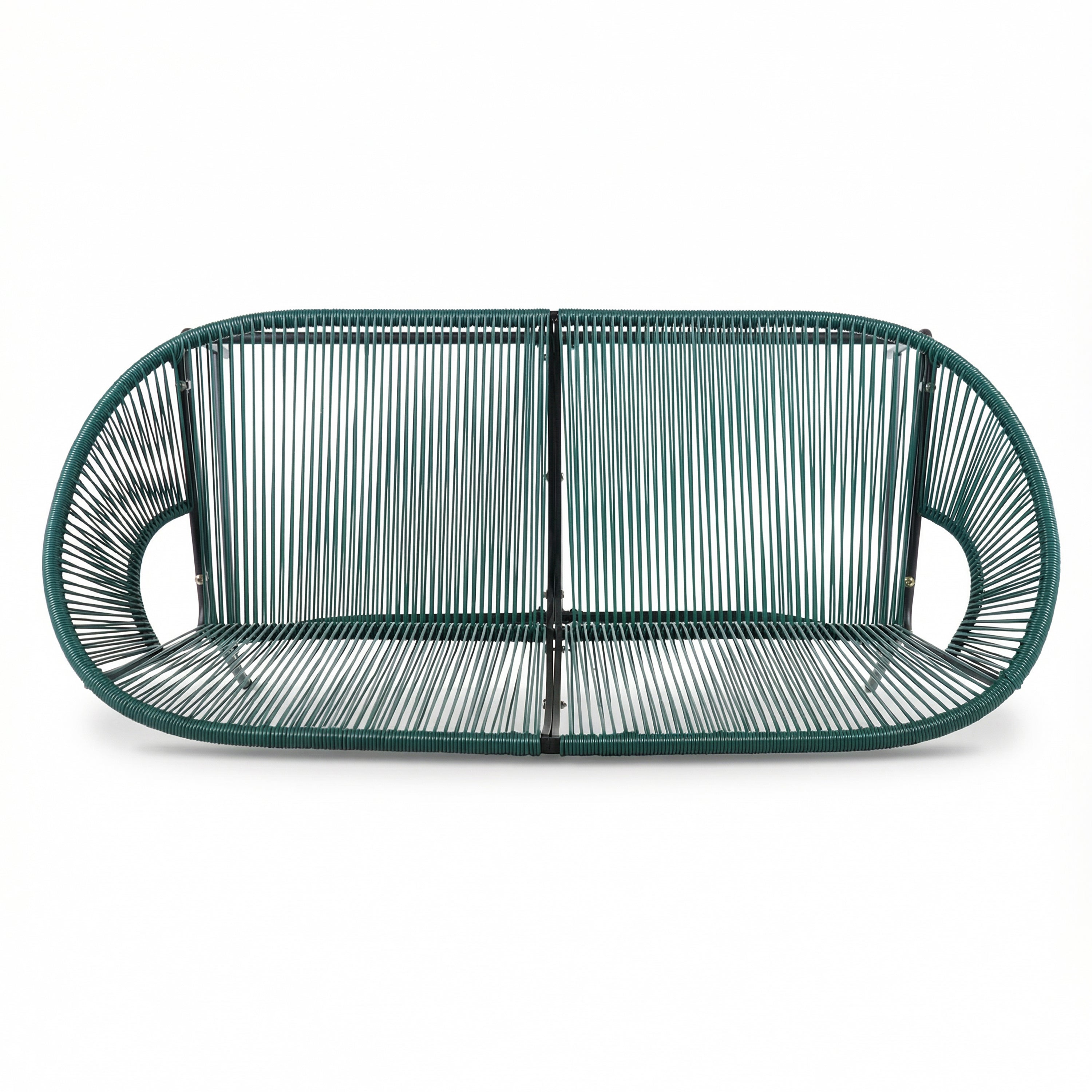 Green PE Rattan Outdoor Patio Wicker Loveseat with Iron Frame