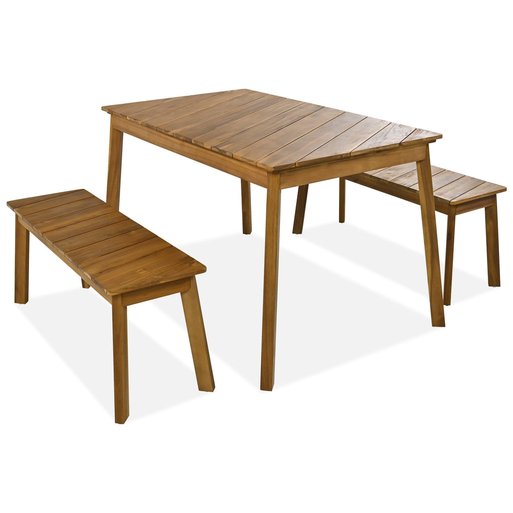 Acacia Wood 3-Piece Dining Set with Table and Bench