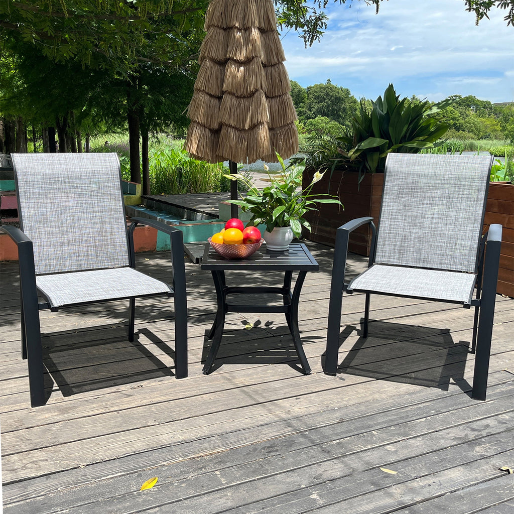 Set of 2 Metal Outdoor Dining Chairs, Black, All Weather