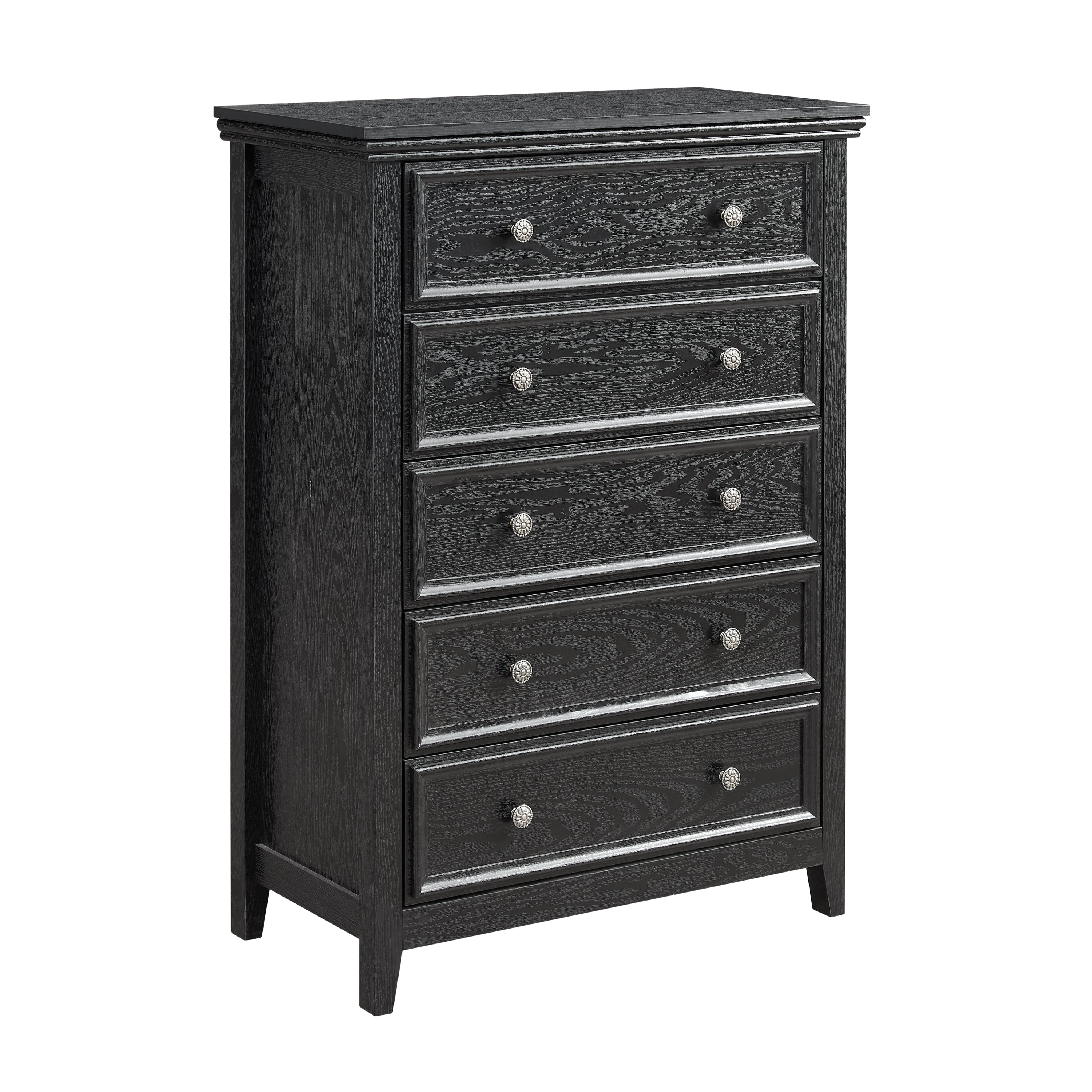 Black 5 Drawer Dresser Chest Cabinet Storage Organizer