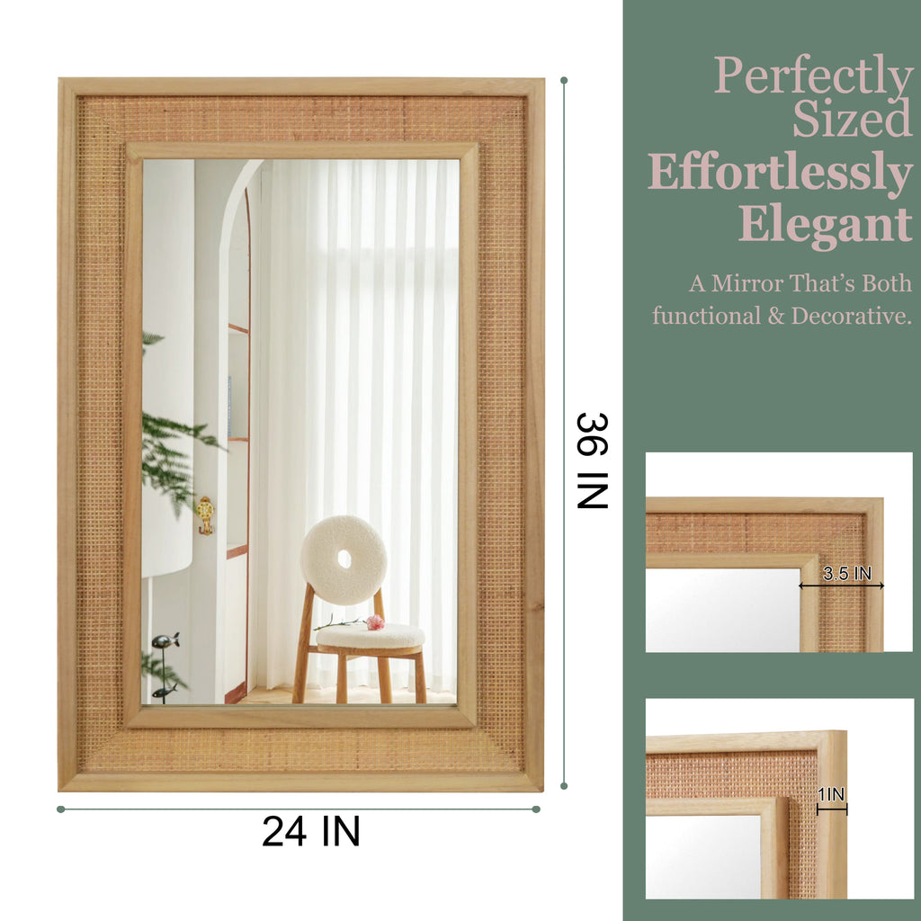 24x36 Rattan Rectangle Wood Frame Mirror