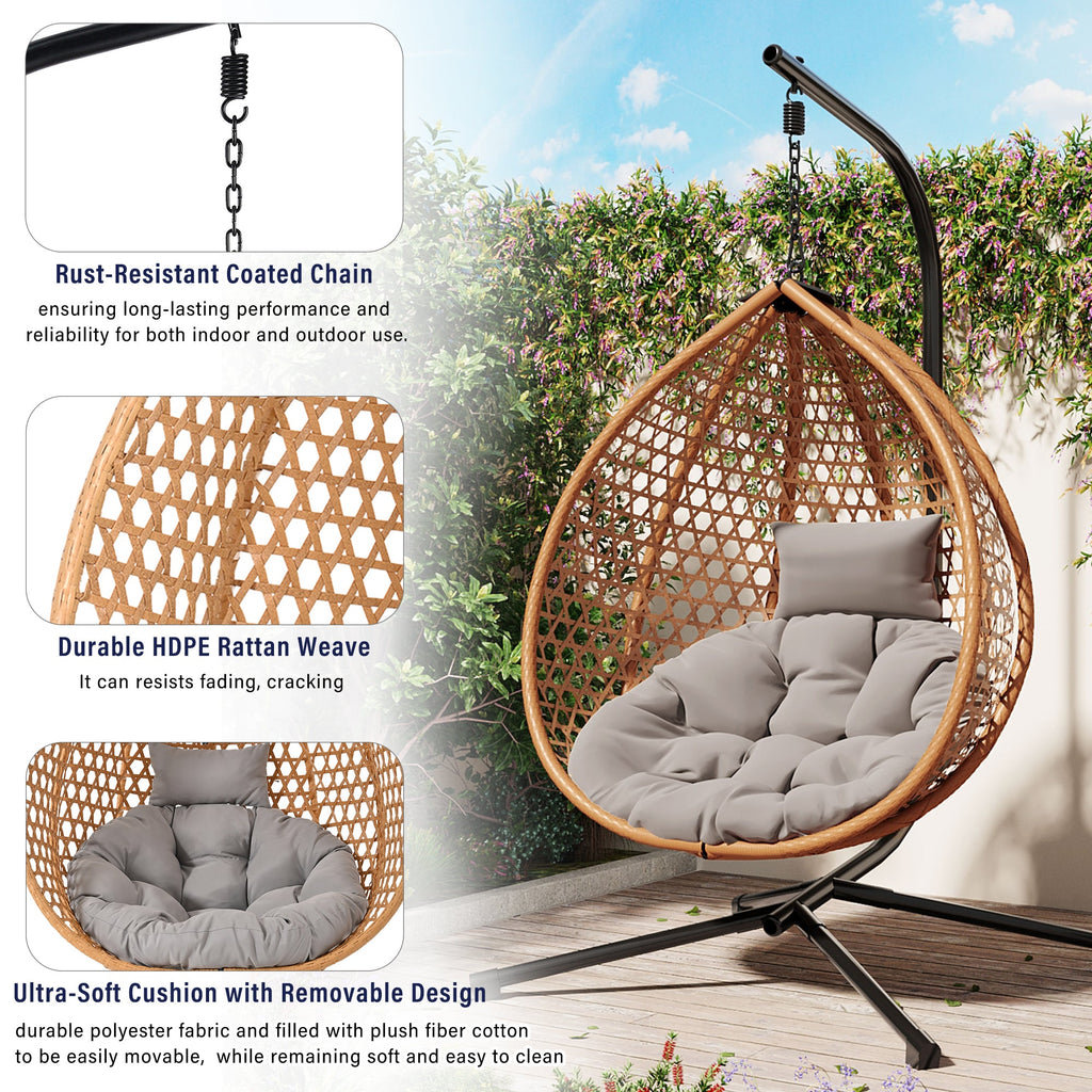 Rattan Hanging Egg Chair with Stand and Cushion