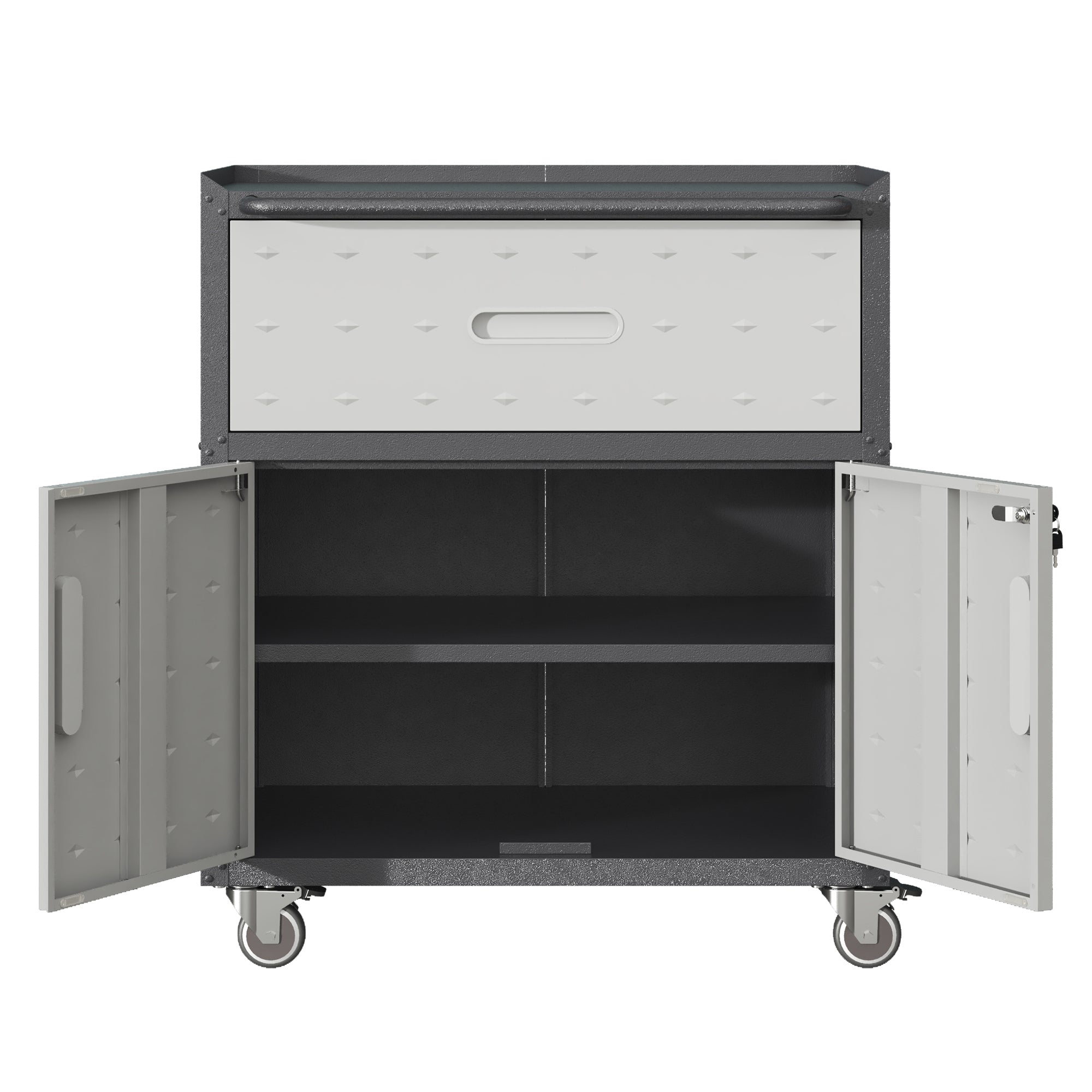 Metal Tool Cabinet with Wheels and Locking Doors