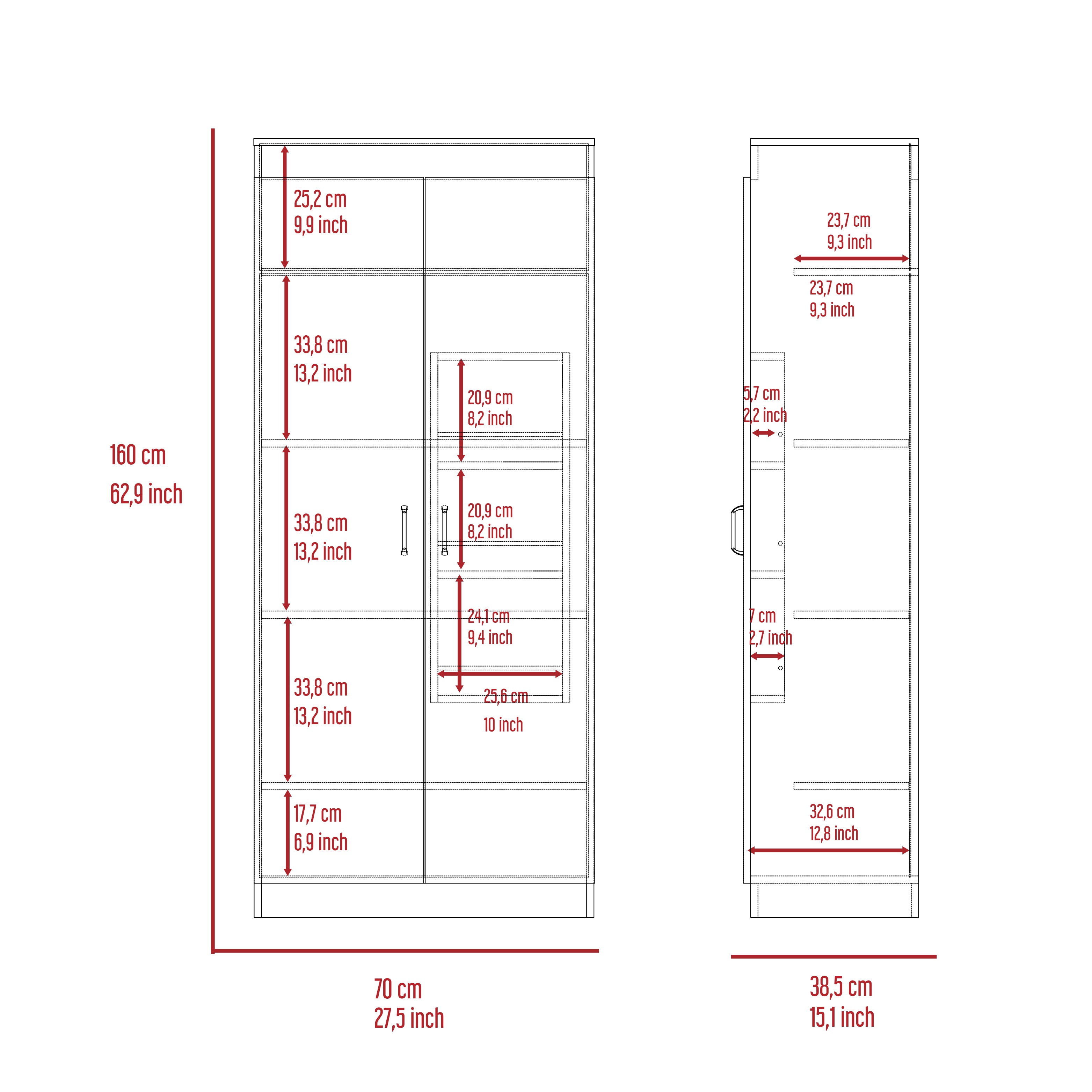 Pantry Cabinet - Double Door - Particle Board - White - 5 Shelves