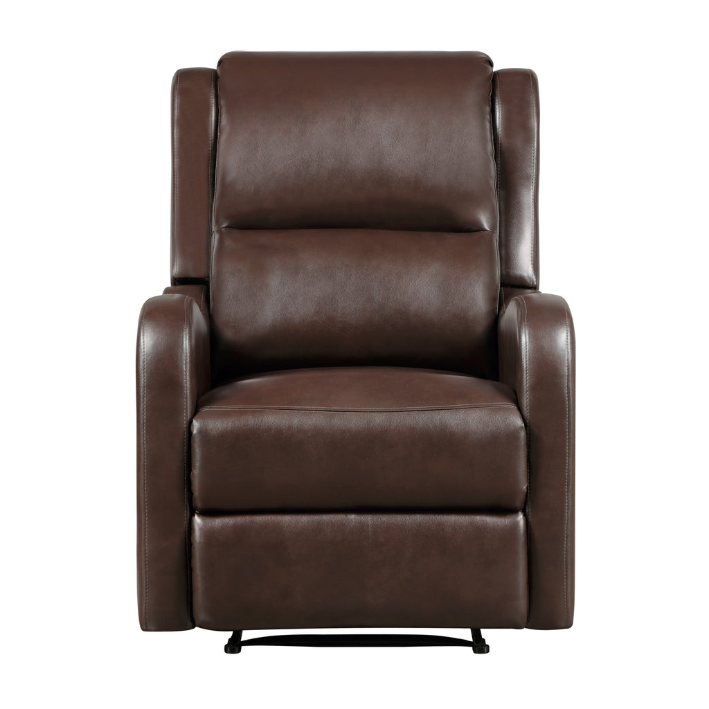 Brown Faux Leather Reclining Chair Wood Frame Living Room