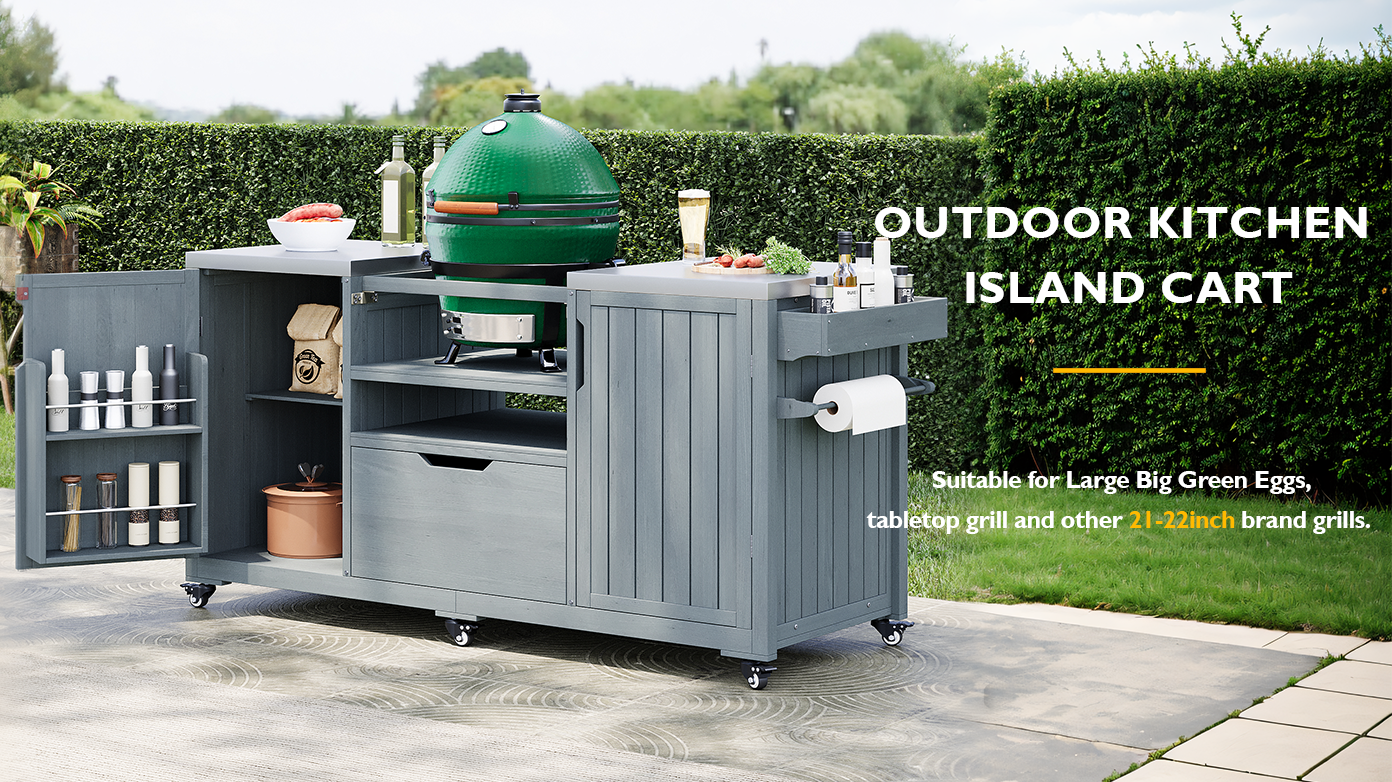Outdoor Grill Island Cart 66.5" Stainless Steel Tabletop