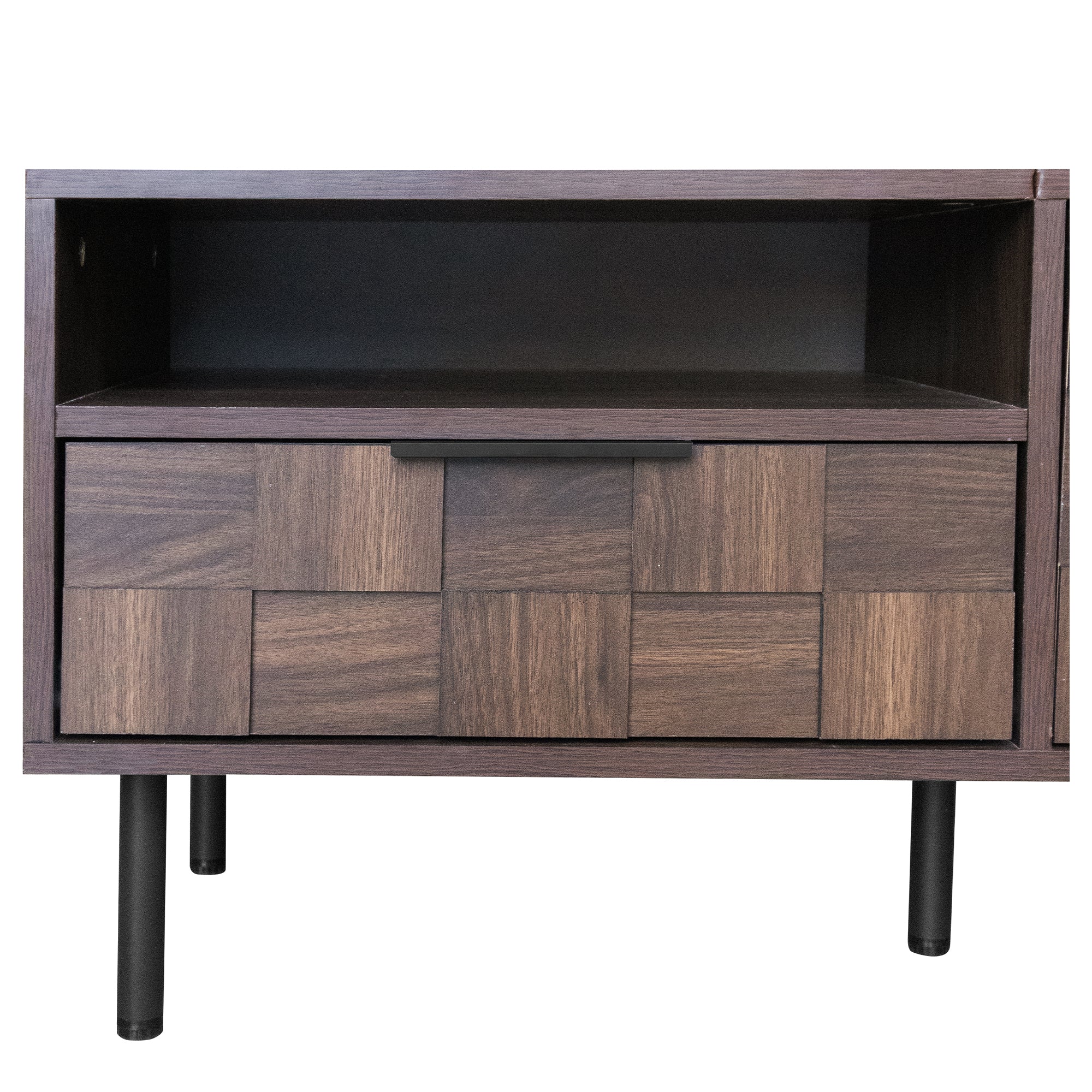 TV Stand Mid-Century Walnut MDF Soft-Close Doors Fits 85 In TV 78.7 In