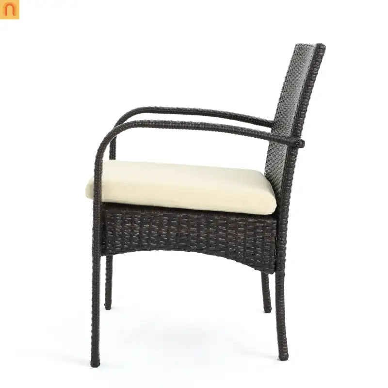 Outdoor Dining Chair PE Rattan Iron Brown Beige Cushion Set of 2