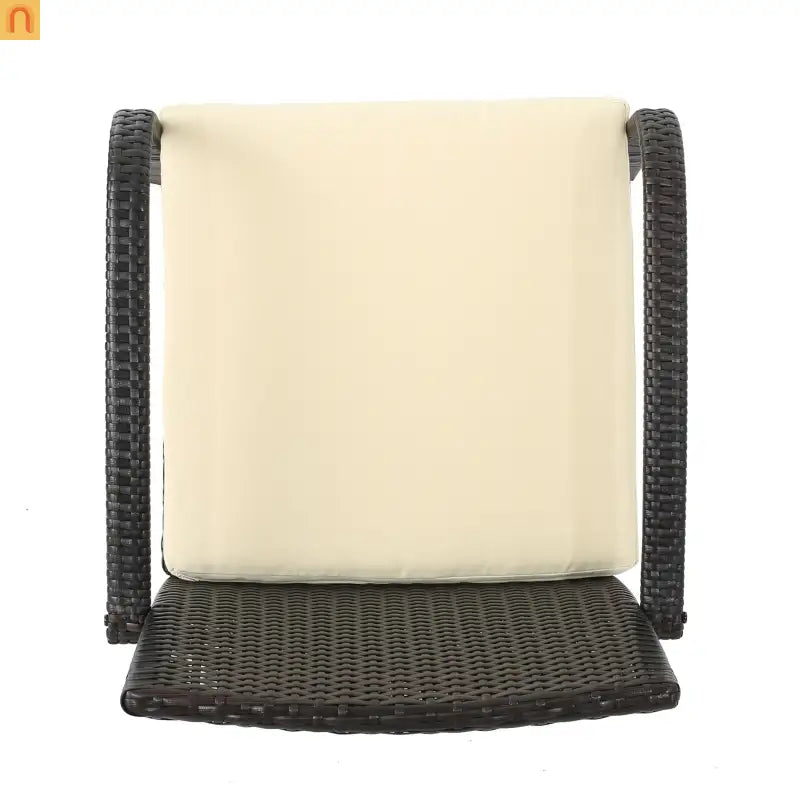 Outdoor Dining Chair PE Rattan Iron Brown Beige Cushion Set of 2