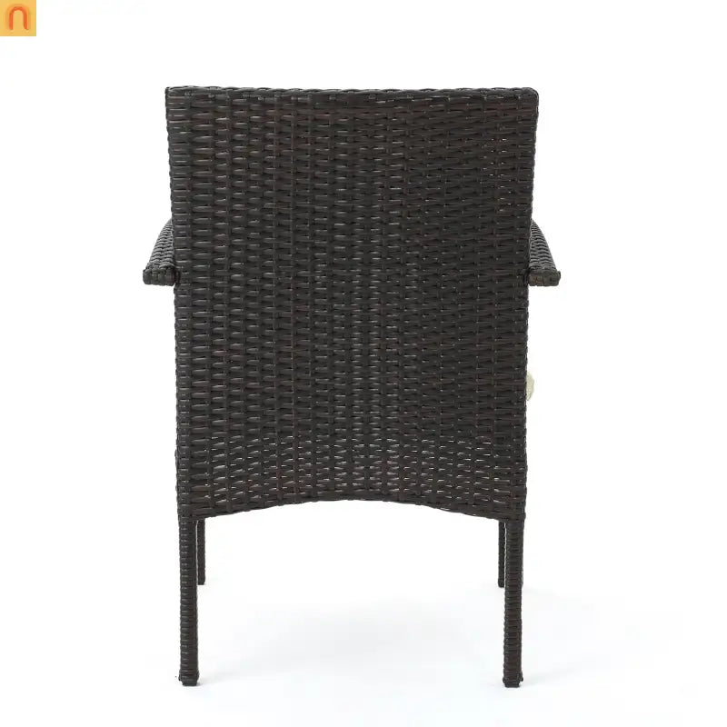 Outdoor Dining Chair PE Rattan Iron Brown Beige Cushion Set of 2