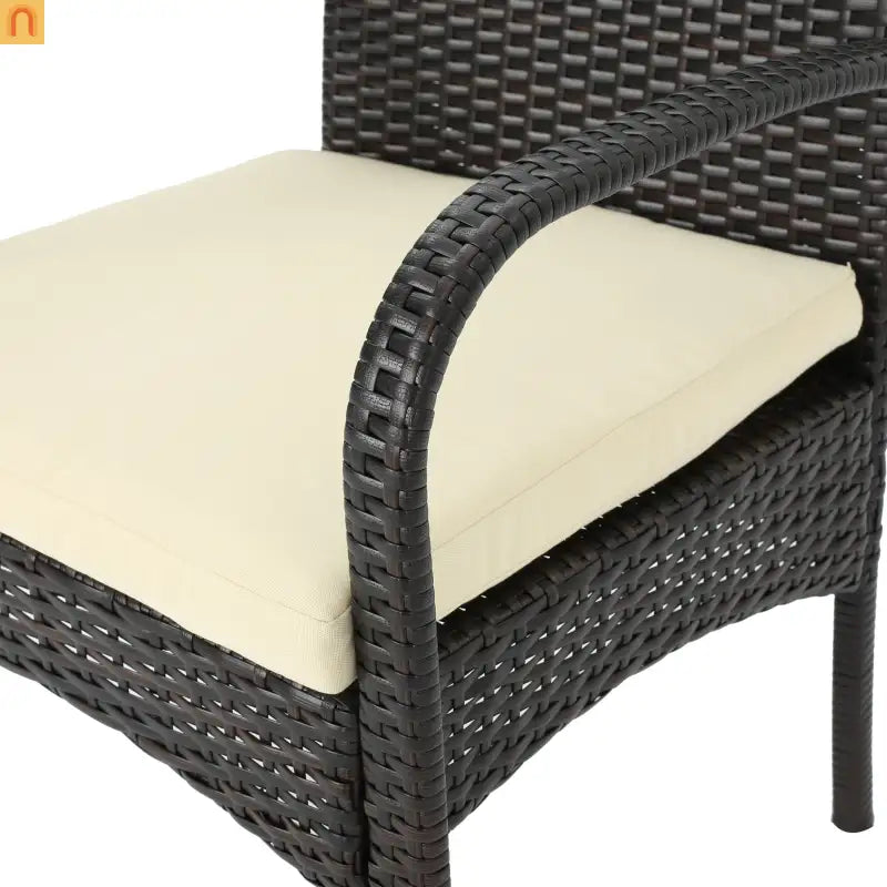 Outdoor Dining Chair PE Rattan Iron Brown Beige Cushion Set of 2
