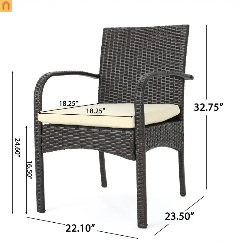 Outdoor Dining Chair PE Rattan Iron Brown Beige Cushion Set of 2