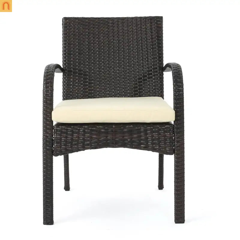 Outdoor Dining Chair PE Rattan Iron Brown Beige Cushion Set of 2