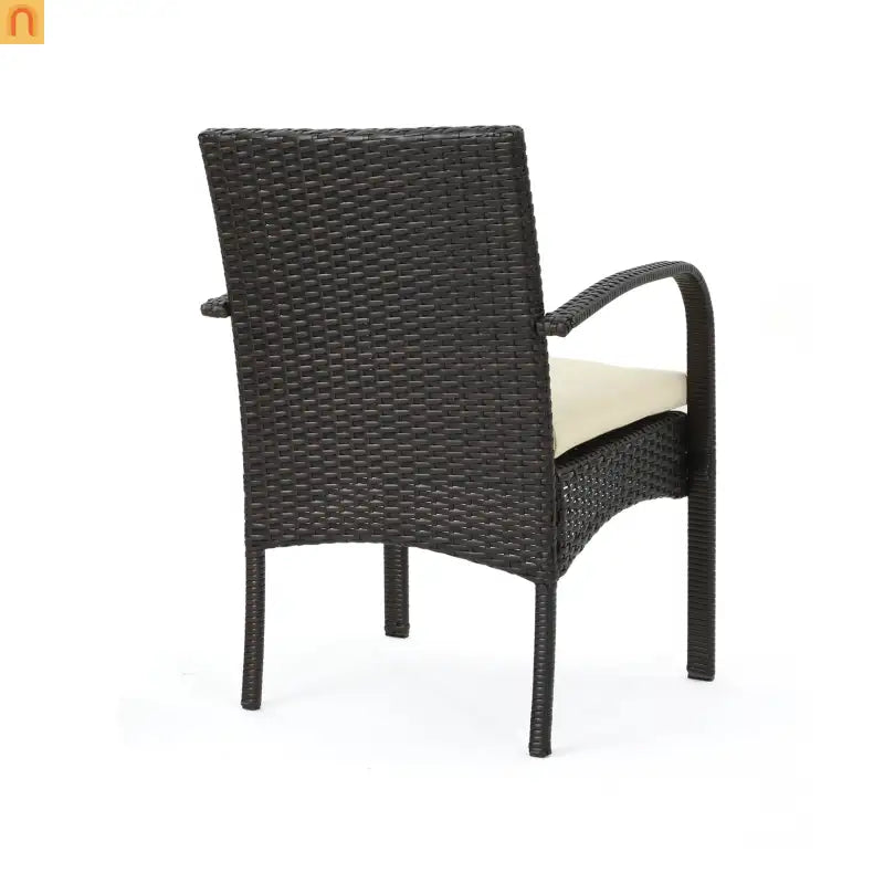 Outdoor Dining Chair PE Rattan Iron Brown Beige Cushion Set of 2