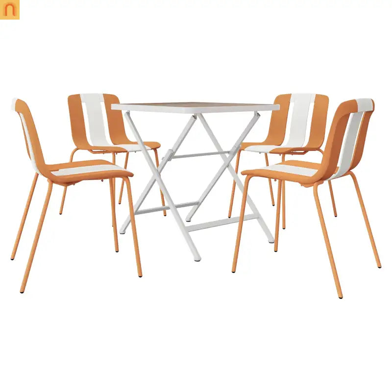 Outdoor Dining Set PP Plastic Striped Beige Orange 5 Piece Folding Table