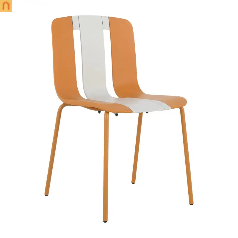 Outdoor Dining Set PP Plastic Striped Beige Orange 5 Piece Folding Table