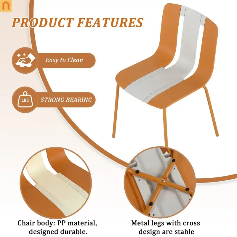 Outdoor Dining Set PP Plastic Striped Beige Orange 5 Piece Folding Table