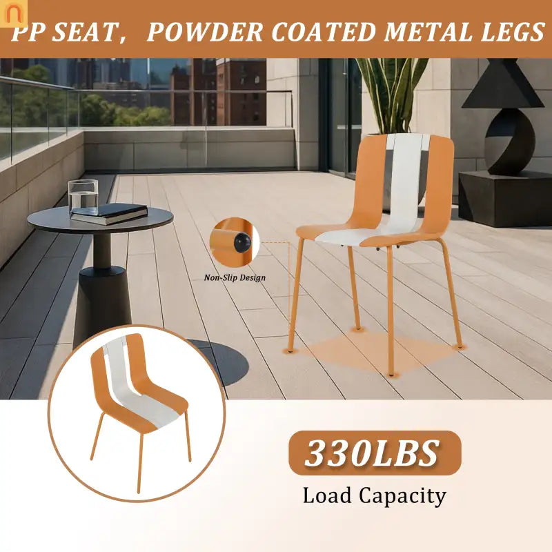 Outdoor Dining Set PP Plastic Striped Beige Orange 5 Piece Folding Table