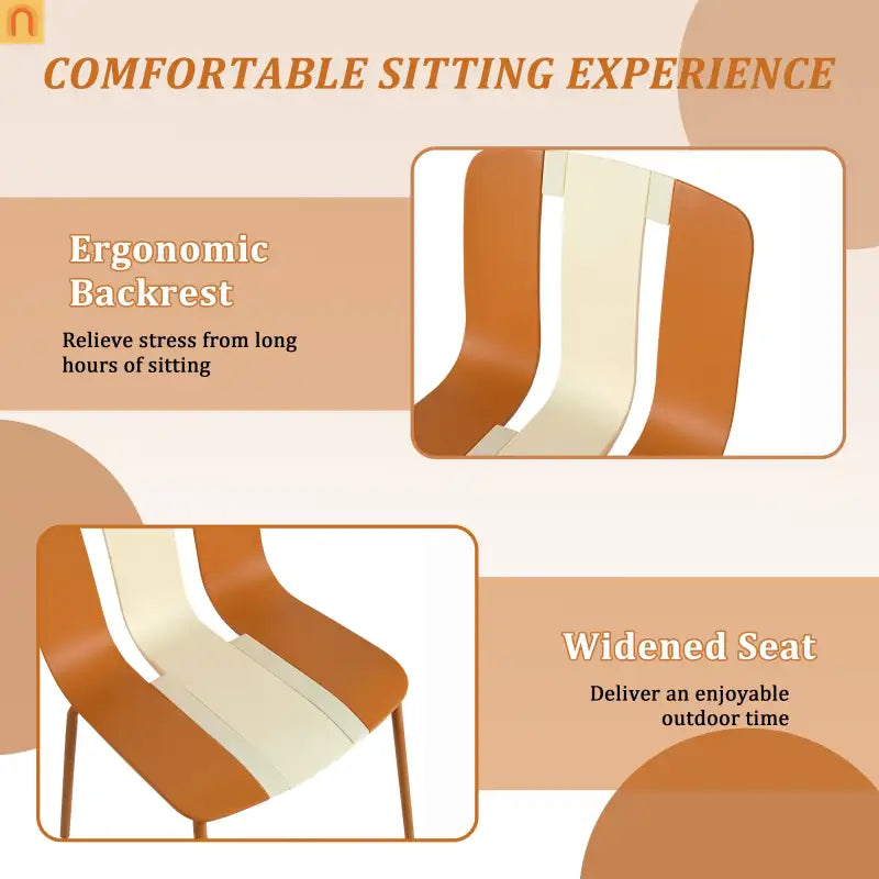 Outdoor Dining Set PP Plastic Striped Beige Orange 5 Piece Folding Table
