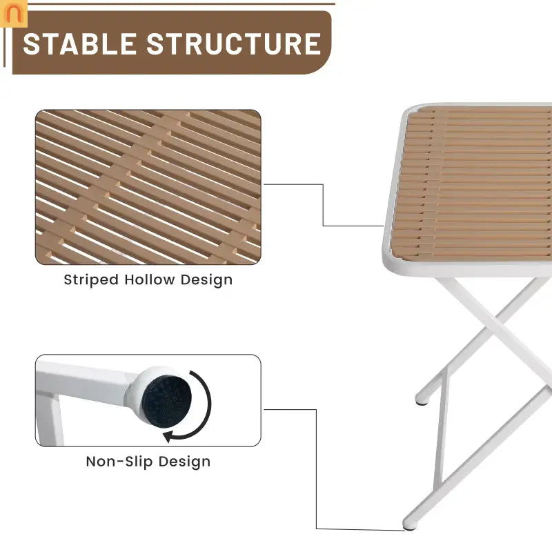 Outdoor Dining Set PP Plastic Striped Beige Orange 5 Piece Folding Table