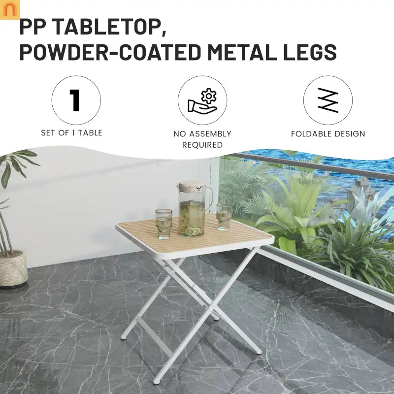 Outdoor Dining Set PP Plastic Striped Beige Orange 5 Piece Folding Table