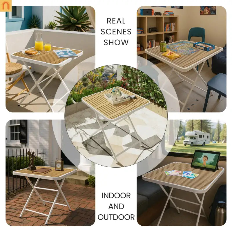 Outdoor Dining Set PP Plastic Striped Beige Orange 5 Piece Folding Table