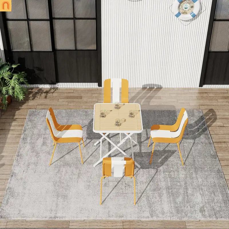 Outdoor Dining Set PP Plastic Striped Beige Orange 5 Piece Folding Table