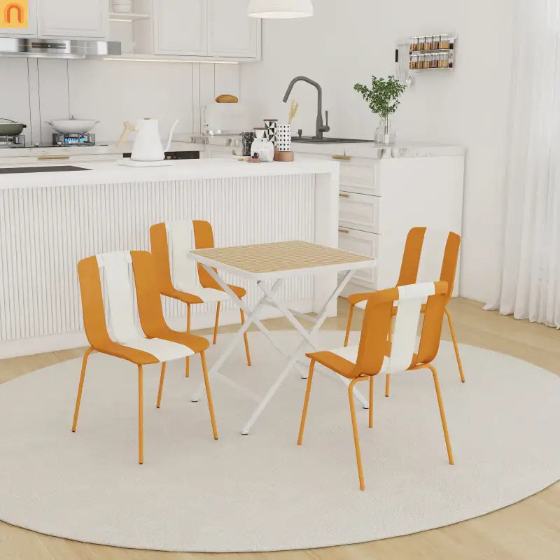 Outdoor Dining Set PP Plastic Striped Beige Orange 5 Piece Folding Table