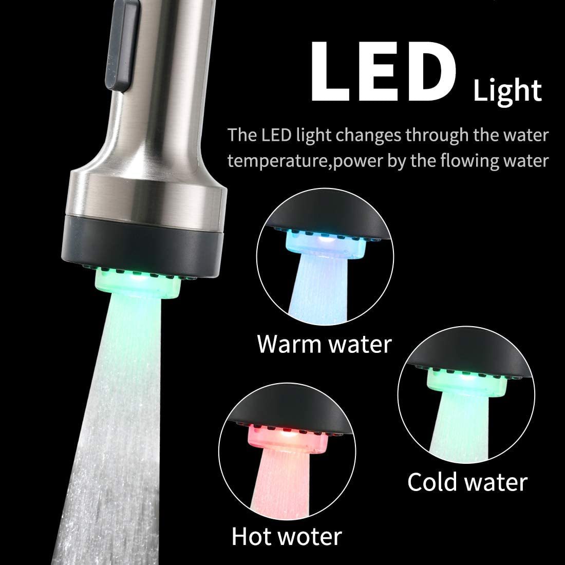 Commercial LED Pull Down Kitchen Faucet Single Handle Lever