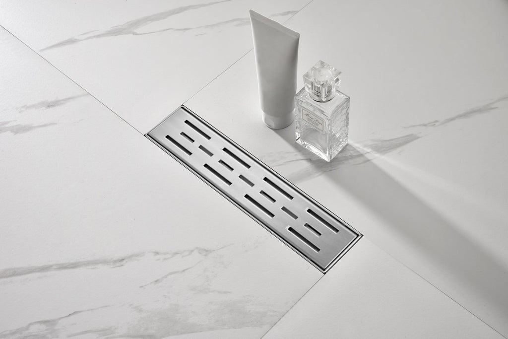 12" Linear Shower Drain Stainless Steel Brick Pattern Grate