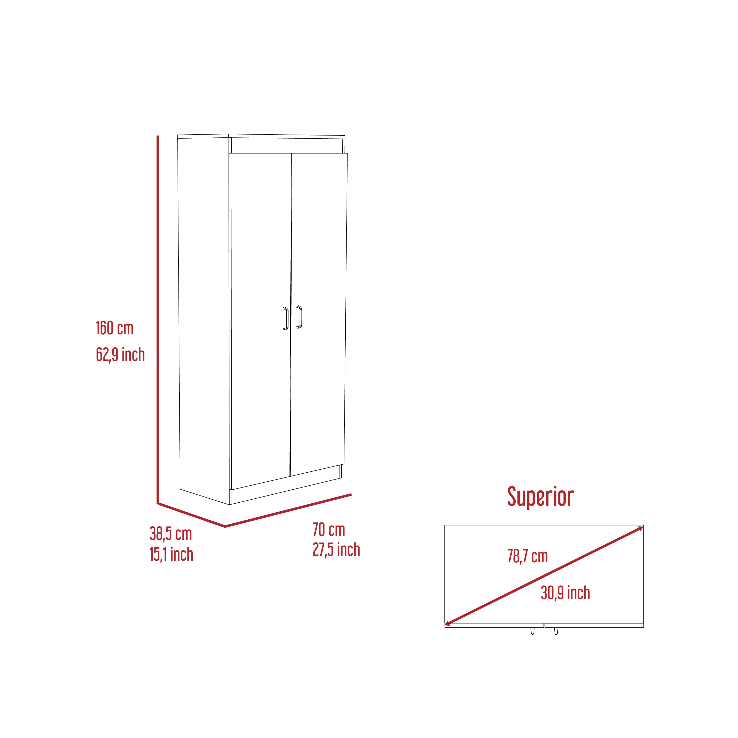 Pantry Cabinet - Double Door - Particle Board - White - 5 Shelves
