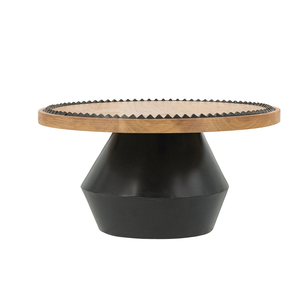 Round Wooden Pedestal Ottoman Tray 12x12x6 Black