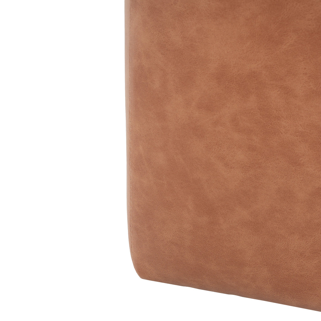 Upholstered Square PU Leather Ottoman Tan Brown 26.6x29.6x15.2