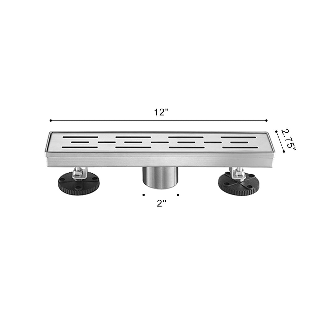12" Linear Shower Drain Stainless Steel Brick Pattern Grate