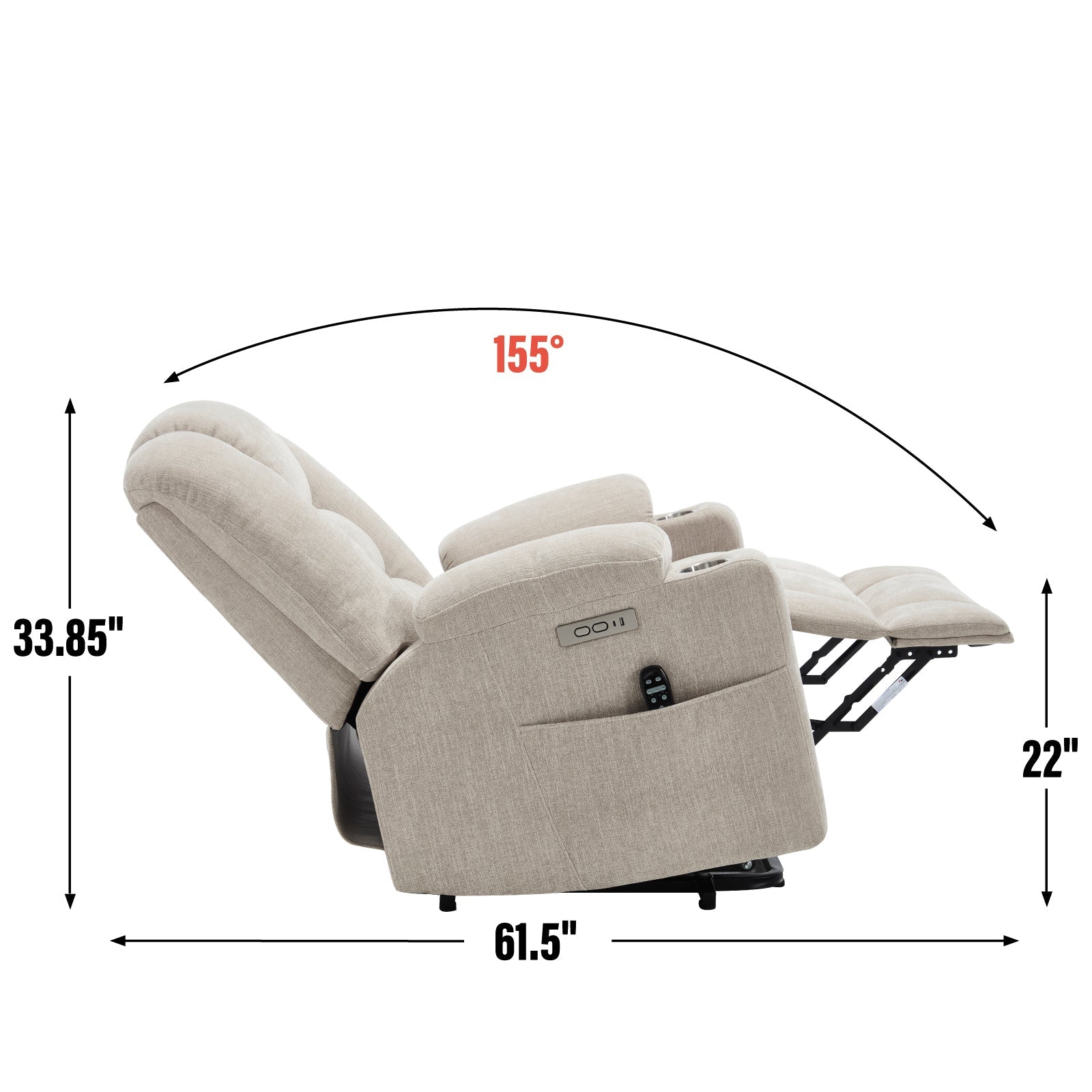 Power Lift Recliner Chair Massage Heat USB Ports Beige