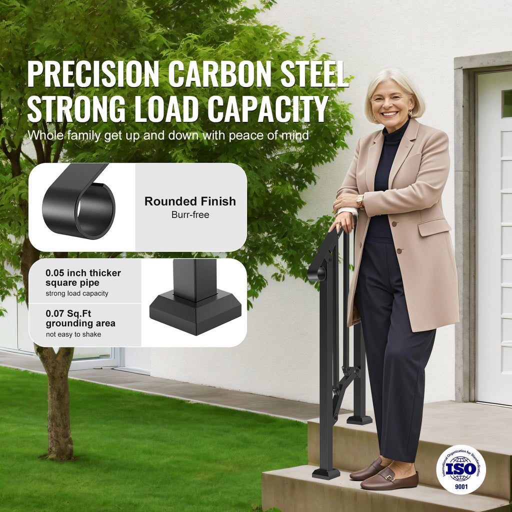 1-2 Step Handrail for Outdoor Porch Deck Seniors Black Arch