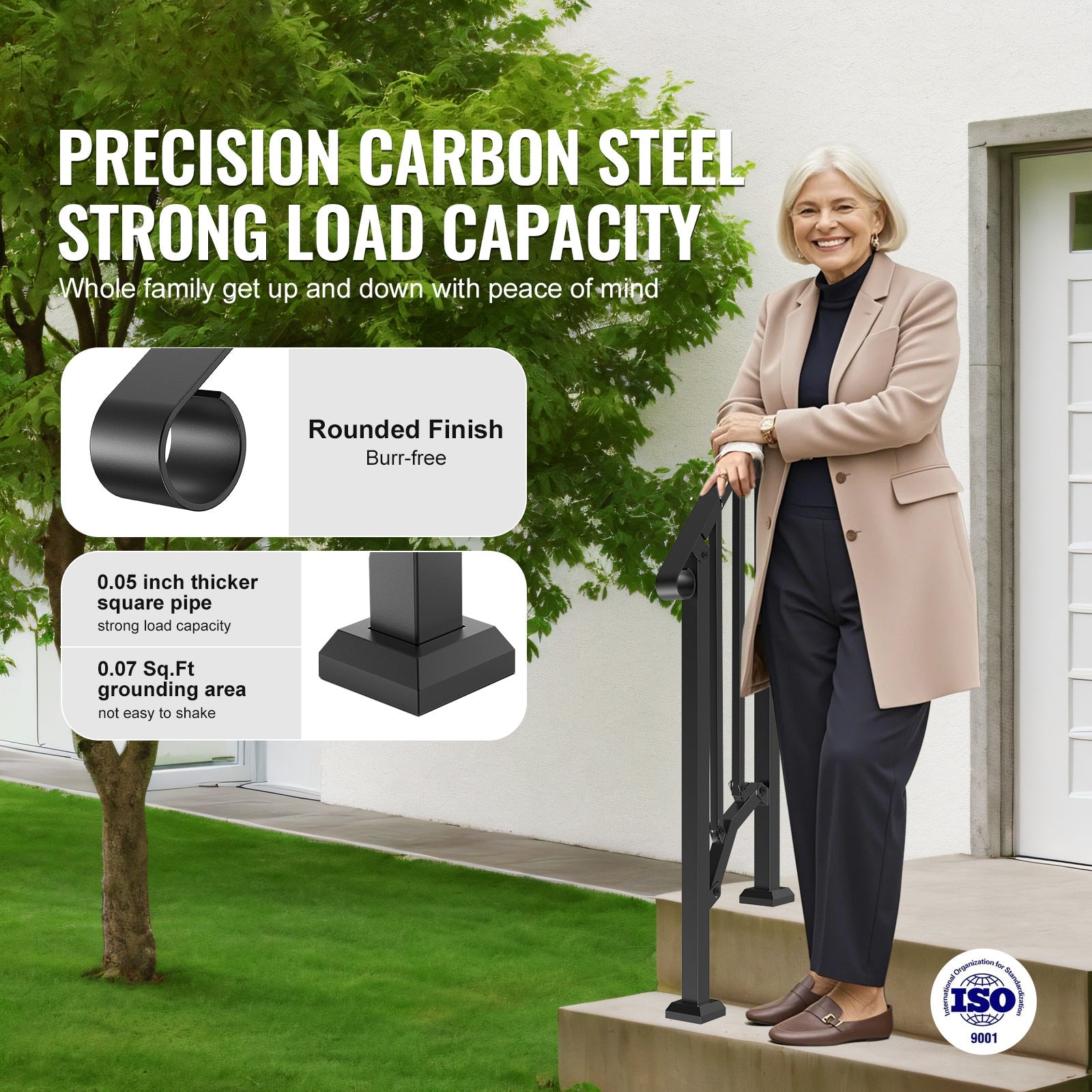 1-2 Step Handrail for Outdoor Porch Deck Seniors Black Arch