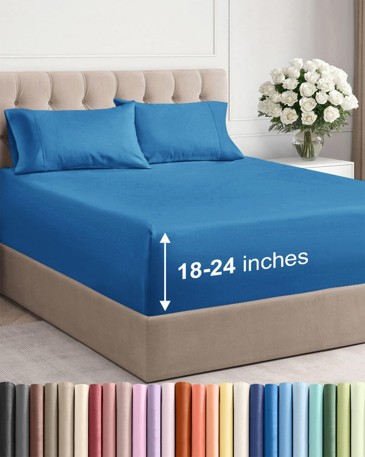 Extra Deep Pocket Sheet Set 4 Piece Breathable Soft Cooling Bedding Wrinkle Free