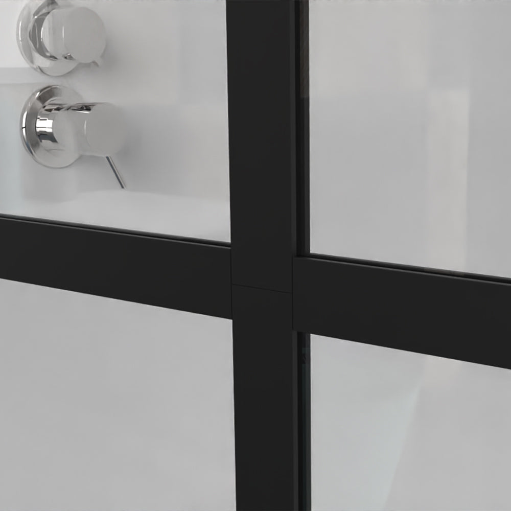 46' X 72' Shower Screen for Walk-in Wet-room Black Full-frame 4 Tempered Glass