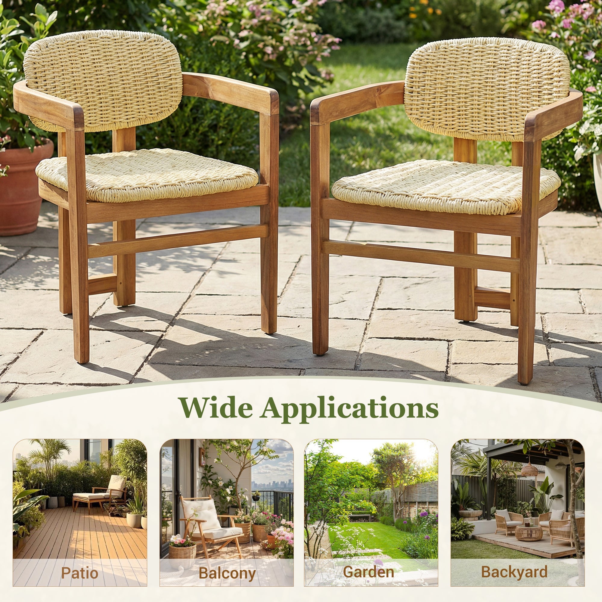 Outdoor Woven Rattan Accent Chairs Set - 2 Person Patio Seating