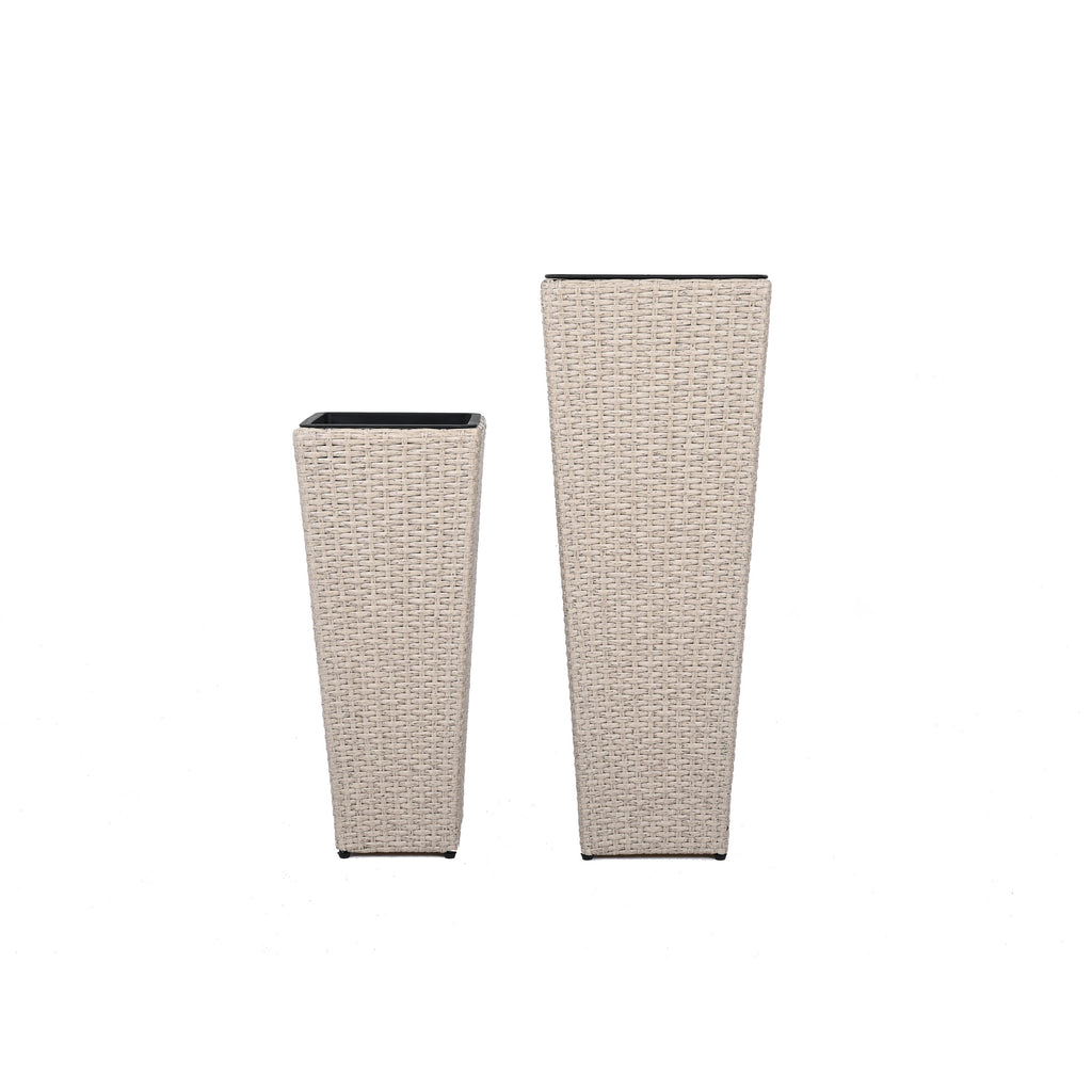 Outdoor PE Wicker Flower Pots 2-Piece Set Beige
