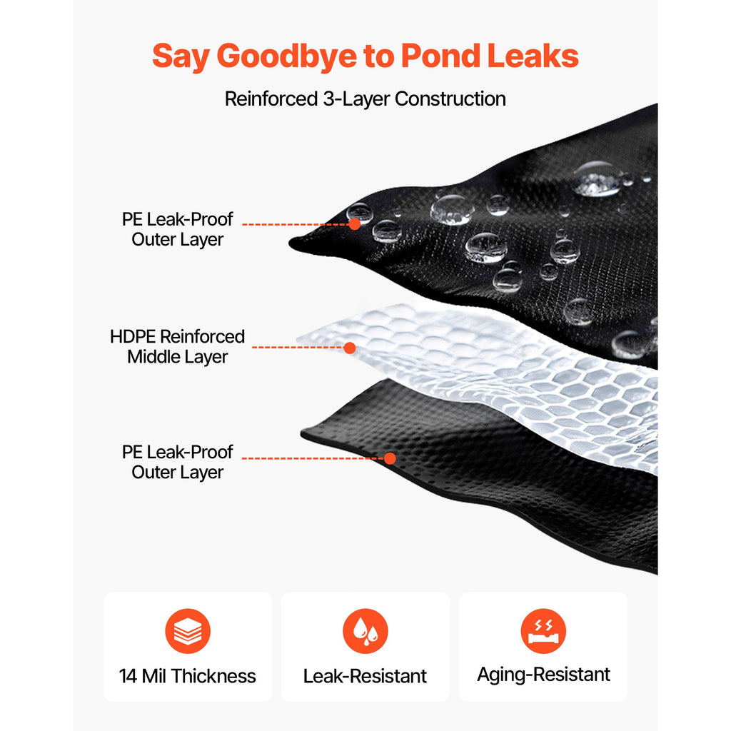 15x20 ft Pond Liner 14 Mil 3-Layer Reinforced PE Fish Koi