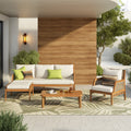 4 Piece Acacia Wood Patio Sectional Sofa Set with Coffee Table