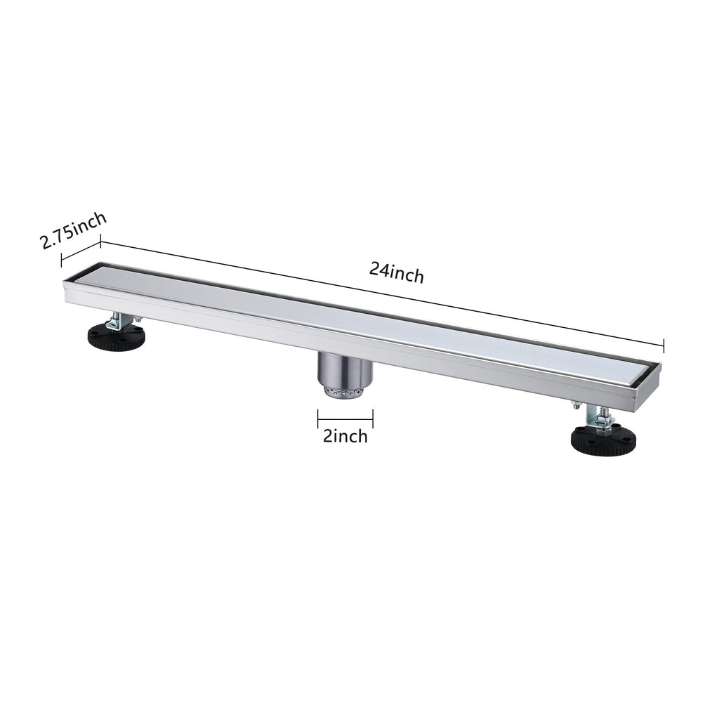 24 Inch Linear Shower Drain with Hair Strainer and Leveling Feet