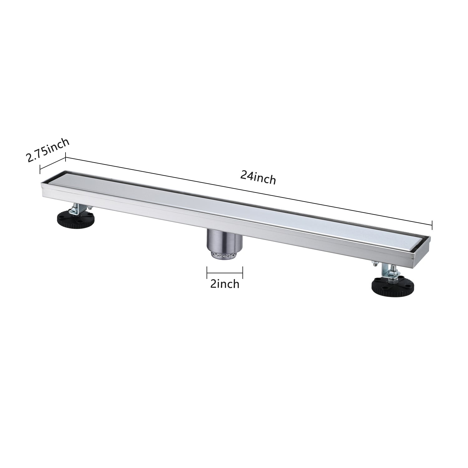 24 Inch Linear Shower Drain with Hair Strainer and Leveling Feet