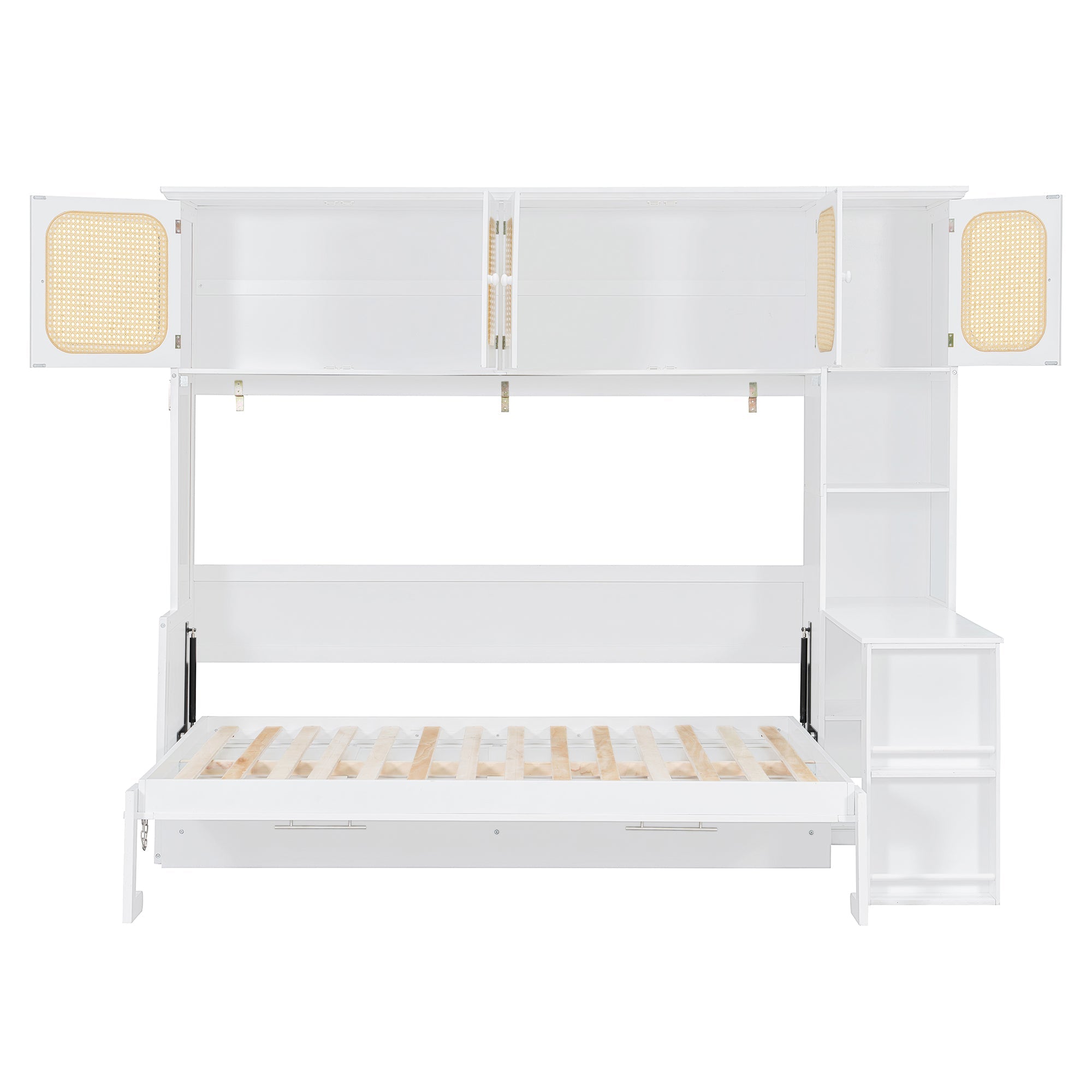 Murphy Bed with Desk and Rattan Cabinets, Warm White