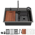Gunmetal Black Waterfall Kitchen Sink 31.5" Pull-Out Faucet
