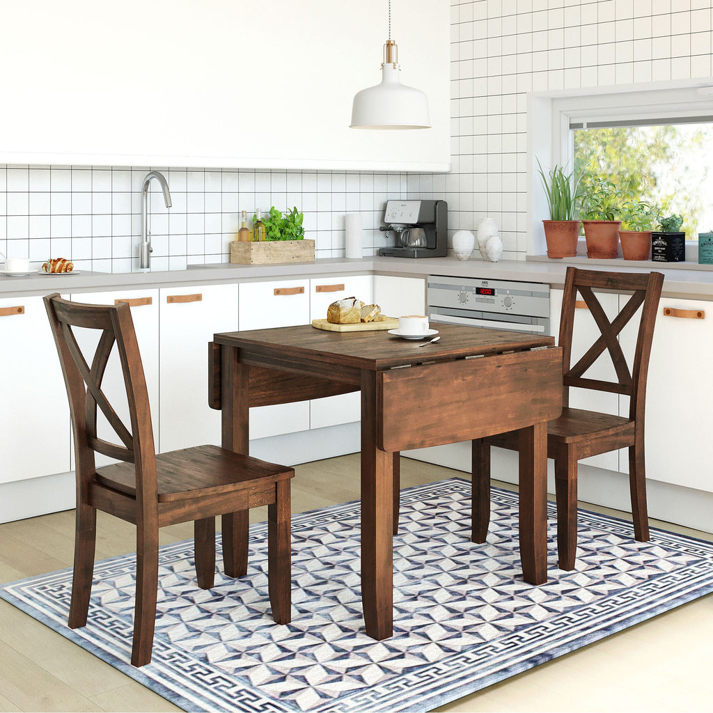 3-Piece Wood Drop Leaf Breakfast Nook Dining Table Set Walnut