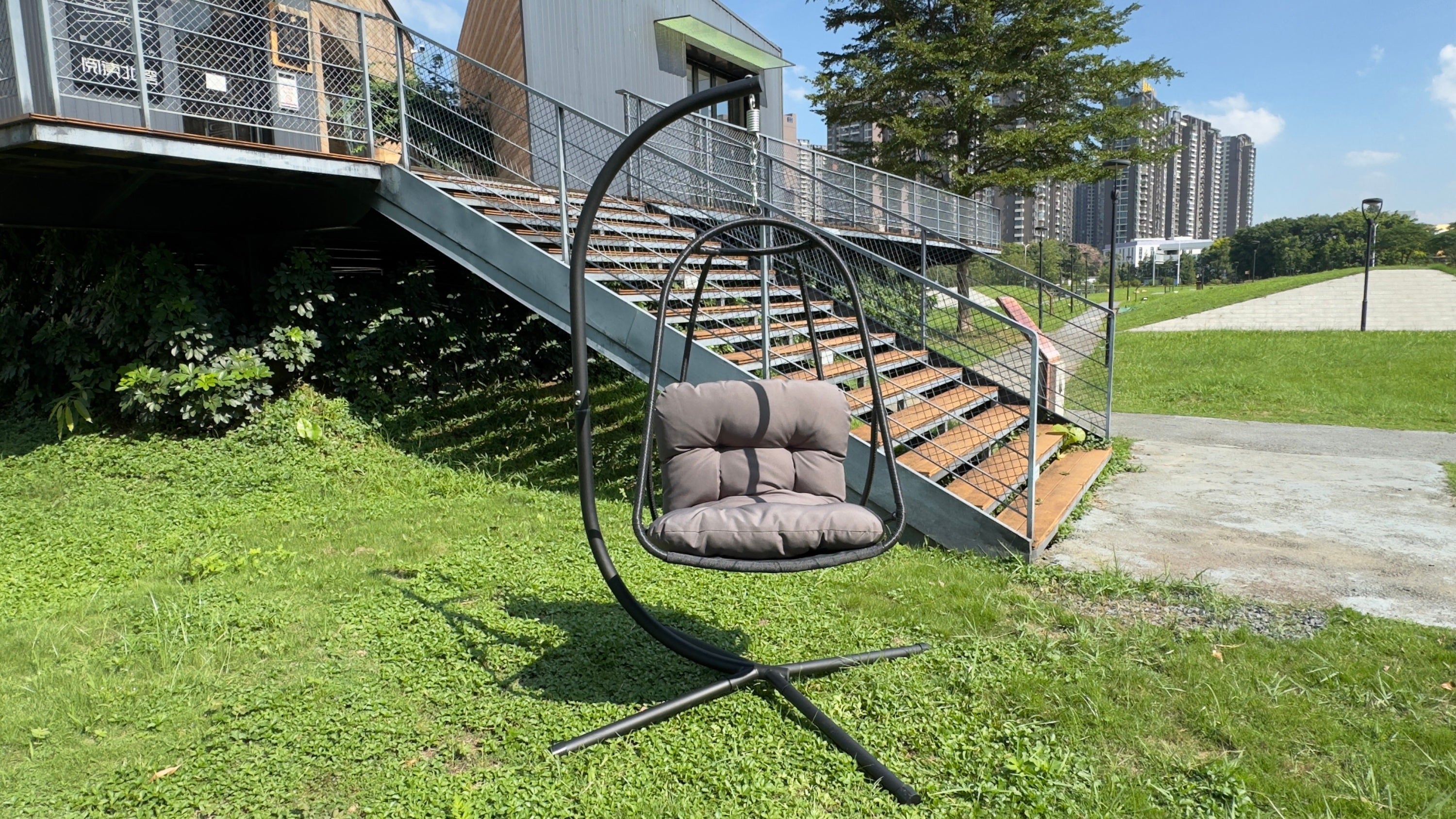 Wicker Rattan Swing Egg Chair with Stand Indoor Outdoor